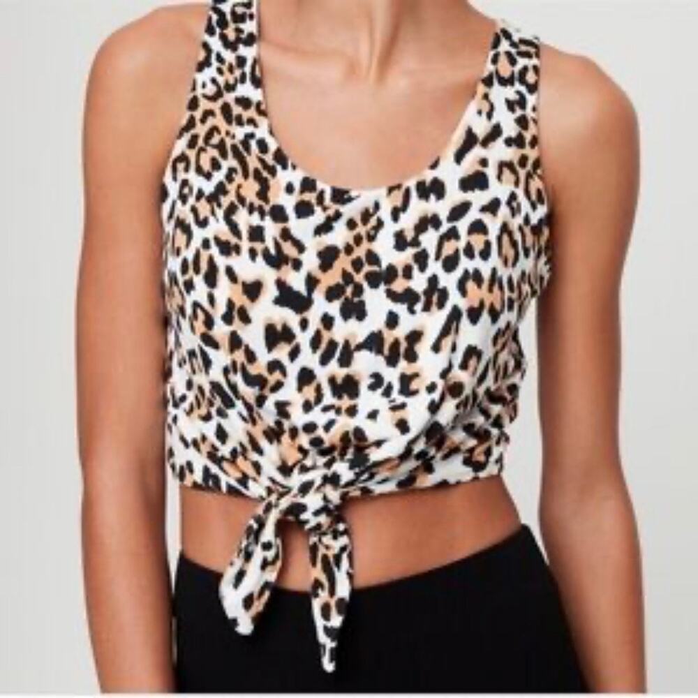 Babaton Leopard Print Tie Front Crop Top Size Small
